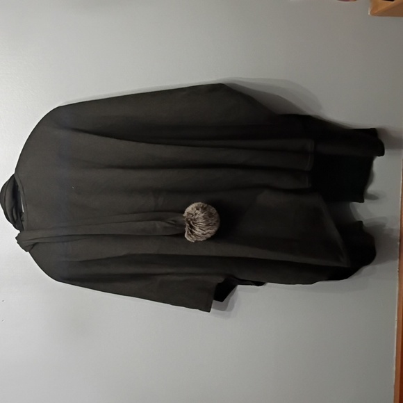 CAbi Dark Olive Majestic Cardigan Poncho with Pom Poms One size - Picture 8 of 8